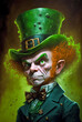 Portrait of leprechaun, cartoon old man in green hat, St. Patrick's day illustration, face cunning man, generative ai