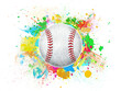 baseball illustration with splash color background	