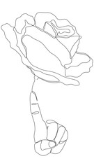 Poster - One continuous line of index finger pointng at rose. Thin Line Illustration vector concept. Contour Drawing Creative ideas.