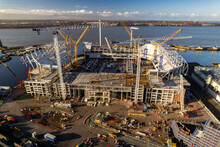 Aerial View Of Everton Football Club New Waterfront Stadium Under Construction Jan 2023