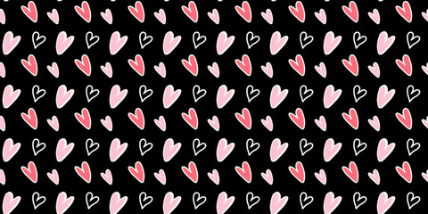 Wall Mural - Love heart seamless pattern illustration. Trendy hand-drawn doodle seamless pattern with hearts. Valentine's day holiday backdrop texture. Valentine's day background. Vector EPS 10