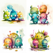Fun Cute Cartoon Monsters For Kids Design Collection
