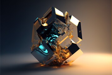 Poster - Luxurious abstract background. Simple glass figures. Frozen multicolored liquid. Gradient light. 3D rendering. Generative AI.