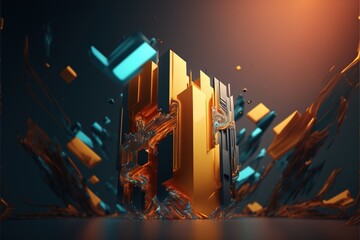 Poster - Simple glass figures. Frozen multicolored liquid. Gradient light. Luxurious abstract background. 3D rendering. Generative AI.