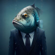 Fish in a Business Suit, Animal Businessman, Funny Sea Boss, Generative AI Illustration