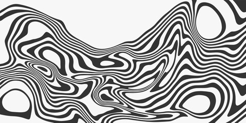 Wall Mural - Twisted wavy black lines. Abstract pattern of lines, black and white texture. Minimalistic design template for poster, banner, cover, postcard.