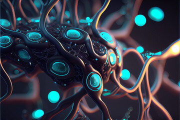 Aufkleber - Artificial Intelligence Futuristic Neurolink Connectors created with Generative Ai