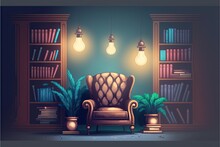 Classical Library Room With Old Books On Shelves In The Victorian Style. Generative Ai Illustration