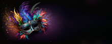 Multicolored Carnival Mask Banner With Space For Text