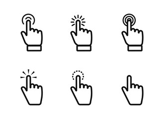Poster - Set of hand pointer icon. Clicking hand poiner. Computer mouse click cursor. Clicking finger. Click cursor collection. Hand pointer icon. Touch icon. Vector