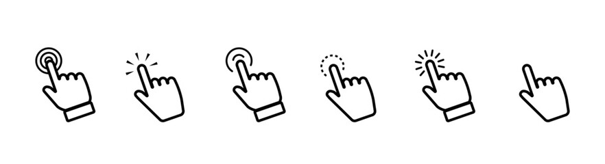 Poster - Set of hand pointer icon. Clicking hand poiner. Computer mouse click cursor. Clicking finger. Click cursor collection. Hand pointer icon. Touch icon. Vector