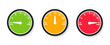 © Anya - Speedometer colorful icons. Colored scale speed. Gauge meter icons. Indicator satisfaction. Green, red and yellow level dashboard with arrows. Vector illustration.