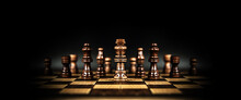 King Chess Pieces Stand Leader With Team Concepts Of Challenge Or Business Teamwork Volunteer Or Wining And Leadership Strategic Plan And Risk Management Or Team Player.