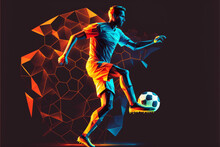 Soccer Player Kicking The Ball, Polygon Style, Geometric Style, Cartoon Style, Neon Style