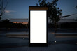 © diy13 - Electronic modern empty scoreboard on the background of a city street in the evening. Blank mock up of vertical street poster billboard on city background