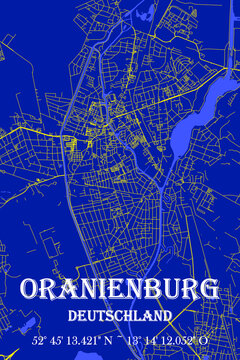 Nachtblaue moderne ästhetische Oranienburg Stadtkarte