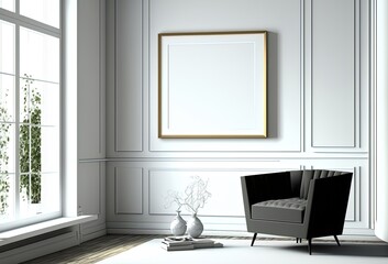 illustration of mock-up wall decor frame, empty frame in living room Generative Ai	