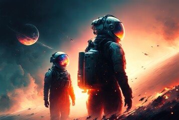 Wall Mural - close up astronaut with universe gradient color sky as background idea for sci-fi theme background o