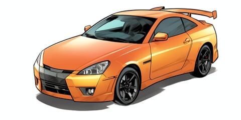 orange sport car with spoiler and a white background . AI