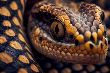 Wall Mural - A close-up of a venomous snake coiled and ready to strike. Generative AI