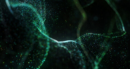 Poster - abstract bokeh background with flowing green particles