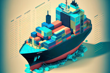 Wall Mural - Container ship transportation symbol. 3D