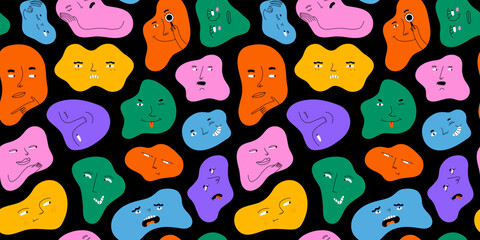 Wall Mural - colorful abstract shape cartoon faces seamless pattern illustration. funny character art background 