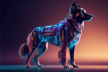 Dog on a futuristic background Sci fi colorful with Generative AI