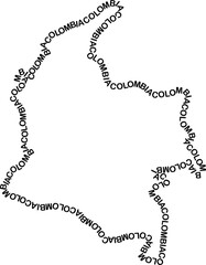 Fototapete - Colombia map country along contour of recurring english black words name of state