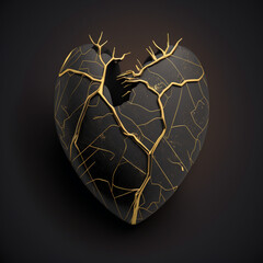 Wall Mural - the heart of the graphic is broken into a web of golden threads on a gray background