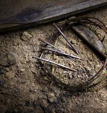 Rusty Nails And A Wreath Of Thorns At The Cross
