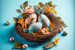 Leinwandbild Motiv colorful easter nest with easter eggs, generative ai