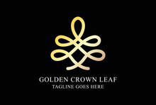 Golden Leaf Plant Tree Shape King Queen Crown Logo Design