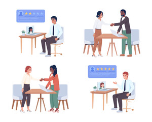 Poster - Recruiters conducting hiring interview semi flat color vector characters set. Editable figures. Full body people on white. Simple cartoon style illustration pack for web graphic design and animation