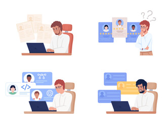 Poster - Recruiters comparing job candidates semi flat color vector characters set. Editable figures. Full body people on white. Simple cartoon style illustration pack for web graphic design and animation