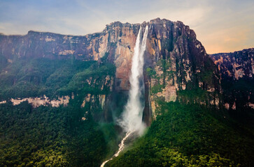 Wall Mural - Scenic Aerial view of Angel Fall world's highest waterfall