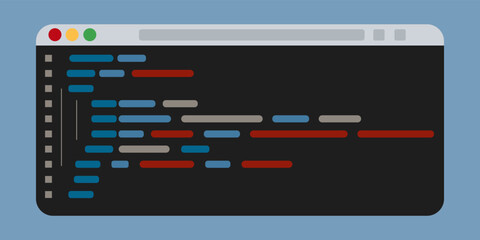 code on screen vector illustration, flat coding or programming script text on monitor,