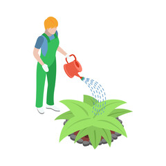 Sticker - Gardener Isometric Illustration