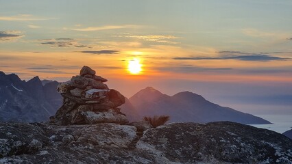 sunset over the mountains on Buren mountain, Kvaløya, Tromsø, Norway