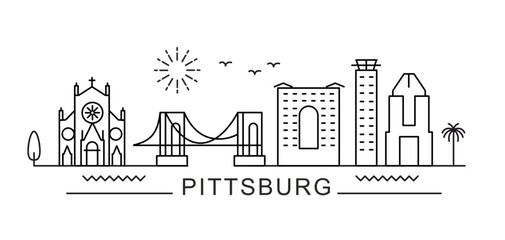 Wall Mural - Pittsburgh City Line View. Poster print minimal design.