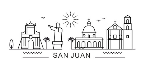 Wall Mural - San Juan City Line View. Poster print minimal design.