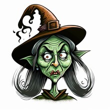  A Cartoon Witch With A Hat And A Long Black Hair And A Green Face With A Black Tail And A Pointed Hat On Her Head, With Smoke Coming Out From Her Eyes, And. Generative Ai Generative Ai