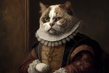 Cat As William Shakespeare Illustration Generative Ai
