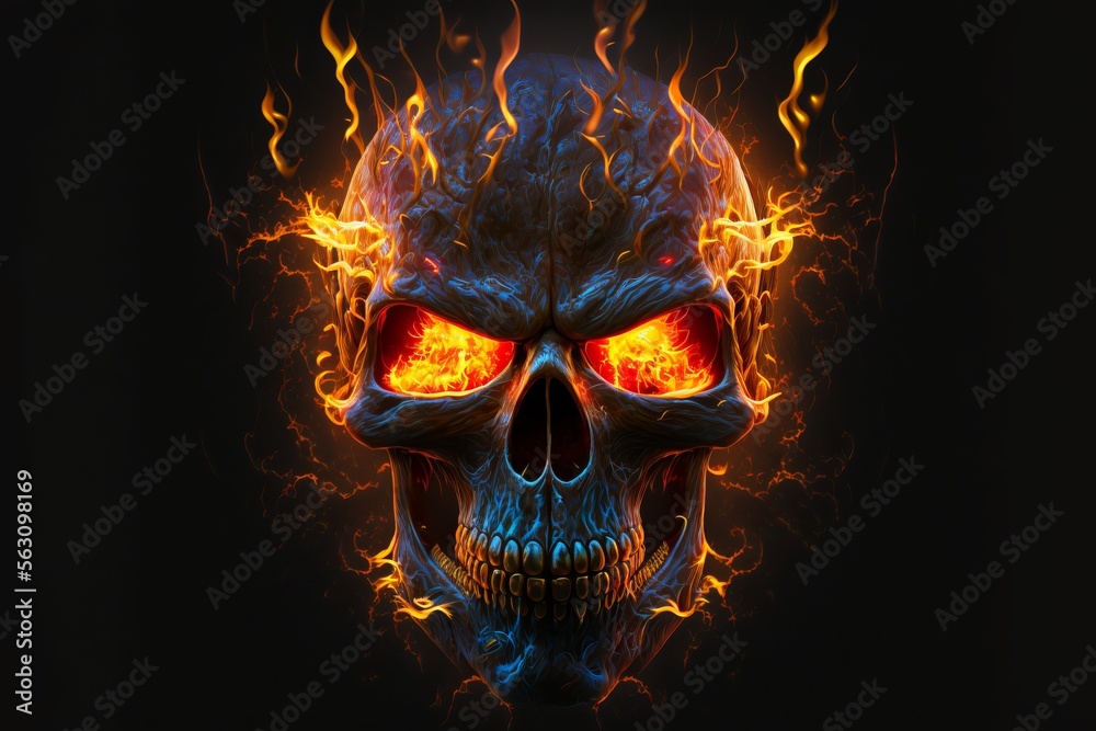 Fire skull on the black background Stock Illustration | Adobe Stock