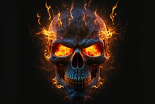 Fire Skull On The Black Background