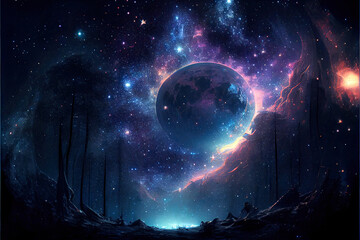 Wall Mural - Deep space exploration sky with planet - By Generative AI