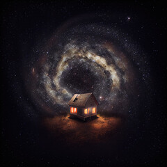 Wall Mural - Cottage starry night - By Generative AI