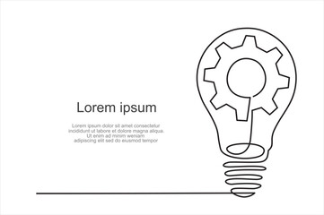 Poster - Continuous one single line drawing innovation Light bulb and gears inside icon vector illustration concept