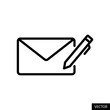 Write email, edit, compose mail, envelope and pen vector icon in line style design for website, app, UI, isolated on white background. Editable stroke. Vector illustration.