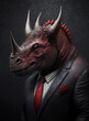 Stylish, businesslike, important dinosaur in a business suit. AI generation